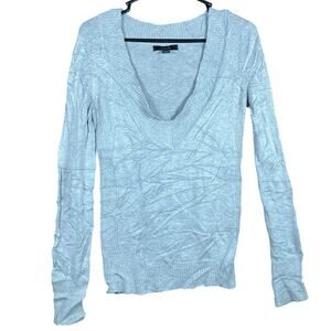 Express Womens Sweater Gray V Neck Knitted Long Sleeve Stretch Small